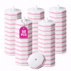 50PCS Toilet Bowl Wand Refills，3-Layer Bathroom Cleaning, Easy Snap-On Toilet Cleaning，Disposable Toilet Cleaner Filling Pad，Cherry Blossom Fragrance