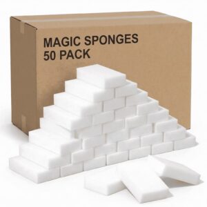 50 Pieces Magic Sponge Eraser, High Density Melamine Sponges - Multipurpose Magic Sponge Pad for Baseboards Furniture Doors and Grout Stains