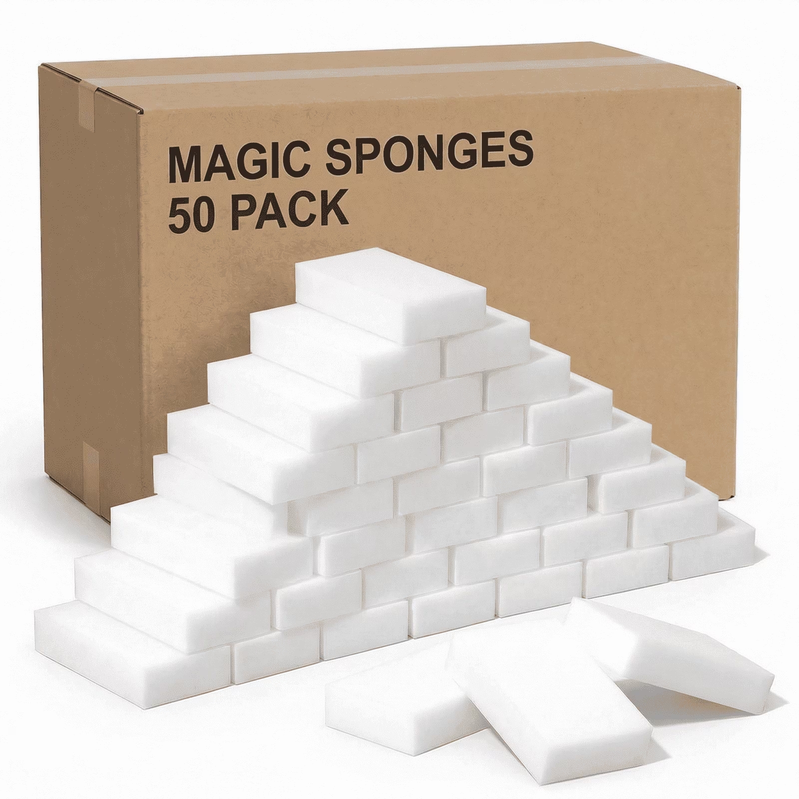 50 Pieces Magic Sponge Eraser, High Density Melamine Sponges - Multipurpose Magic Sponge Pad for Baseboards Furniture Doors and Grout Stains
