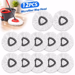12 Pack Mop Heads, Mop Head Replacement for Triangle Spin Mop Systems, Microfiber Spin Mop Replacement Head Refills, Machine Washable for Hardwood, Tile & Floor