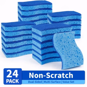 24 Pack Non-Scratch Kitchen Sponges, Dual-Sided Dish Sponges Kitchen, Reusable Scrub Sponges for Cleaning, Easy Dry Sponges for Dishes and Household Cleaning