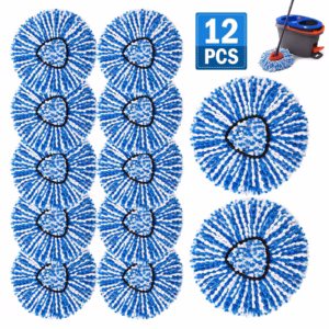 12 Pack Mop Heads, Mop Head Replacement for Triangle Spin Mop Systems, Microfiber Spin Mop Replacement Head Refills, Washable for Hardwood, Tile & Laminate Floors-Blue