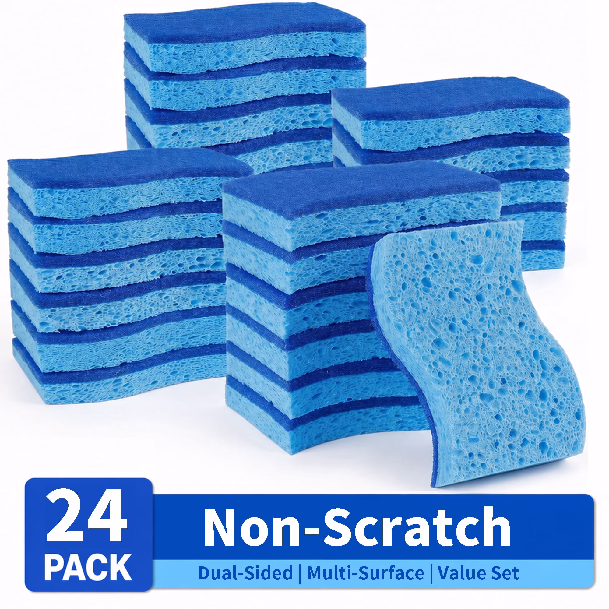 24 Pack Non-Scratch Kitchen Sponges, Dual-Sided Dish Sponges Kitchen, Reusable Scrub Sponges for Cleaning, Easy Dry Sponges for Dishes and Household Cleaning