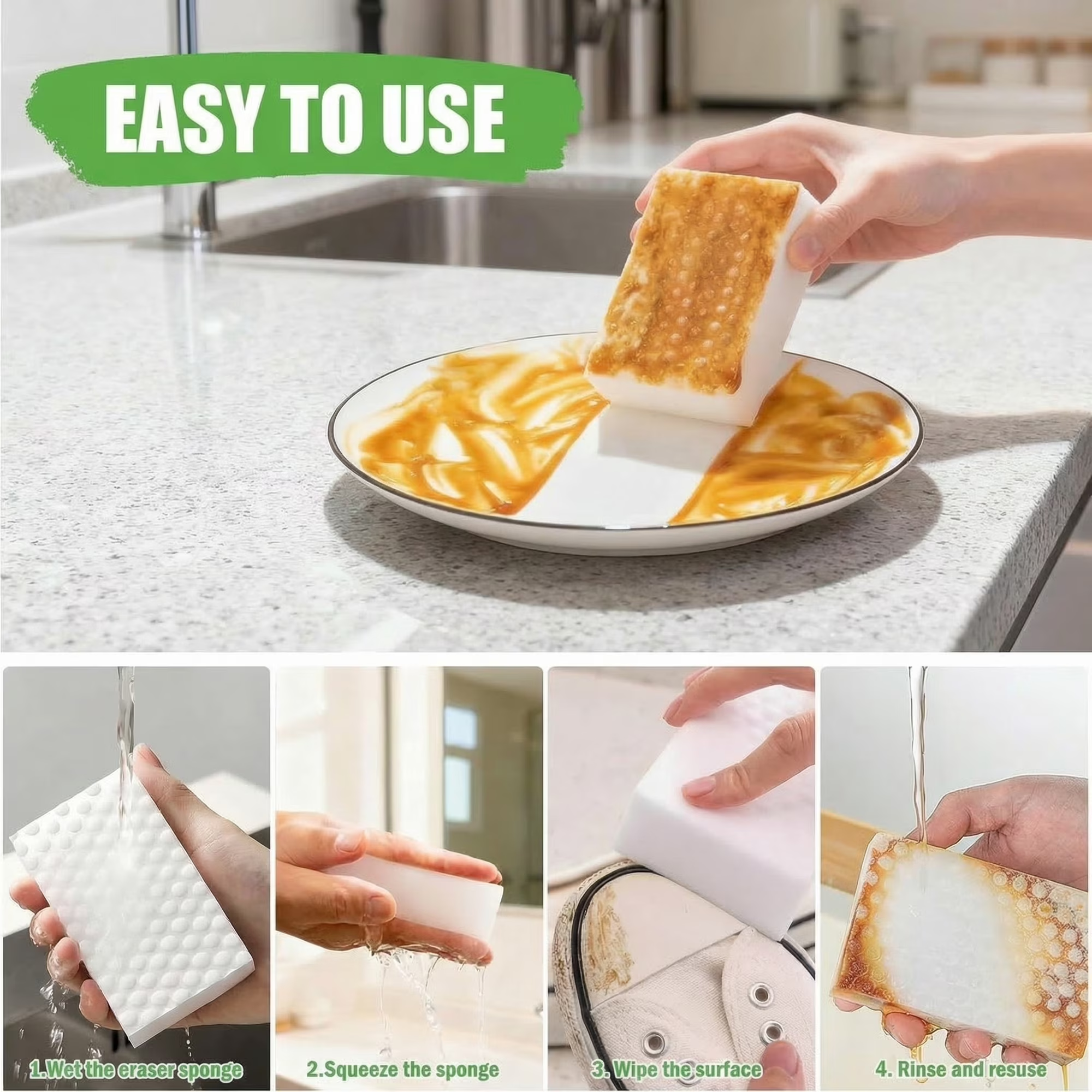 20 Pack 2X Density Melamine Cleaning Sponges, Multi-Purpose Household Magic Eraser Sponge for Kitchen, Bathroom - Image 4