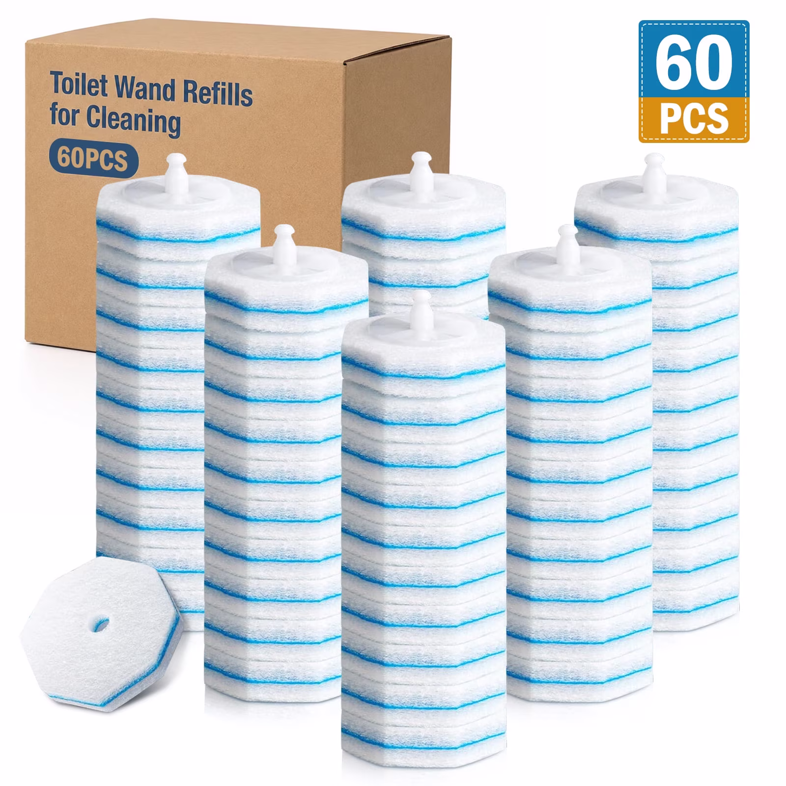 60PCS Toilet Bowl Wand Refills, Replacement Heads for Bathroom Cleaning Pads, Disposable Toilet Brush Mop Refills